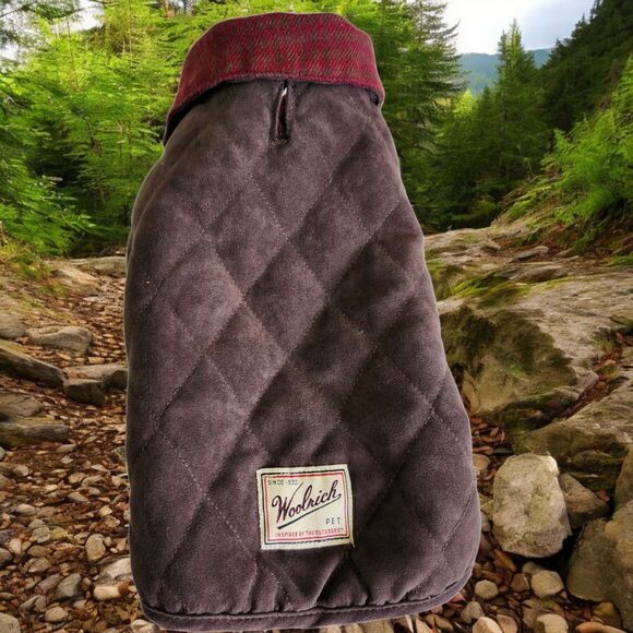 Woolrich Pet Quilted Jacket Brown Red 12.5" Collared Hook and Loop Closure - Picture 1 of 8